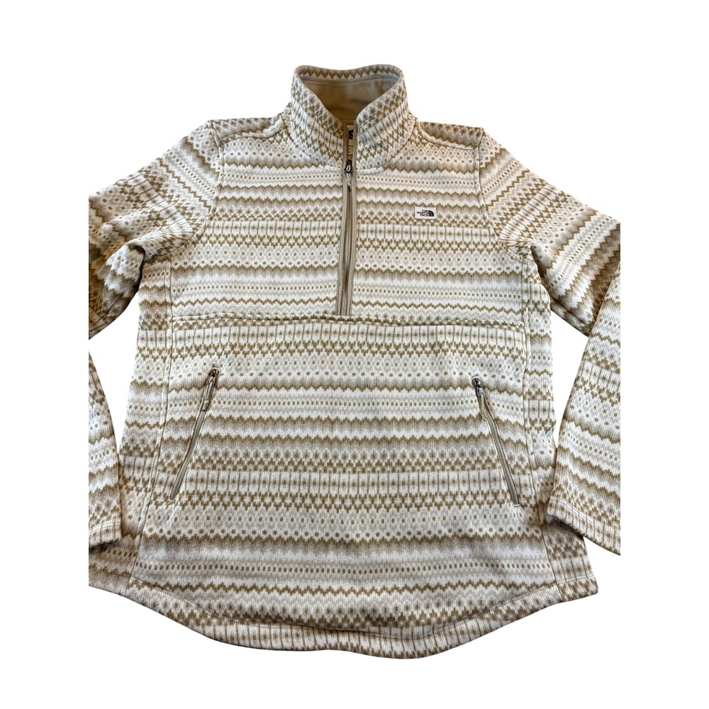 The North Face Crescent Quarter Zip Fleece Pullover Tan Fair Isle Womens Large